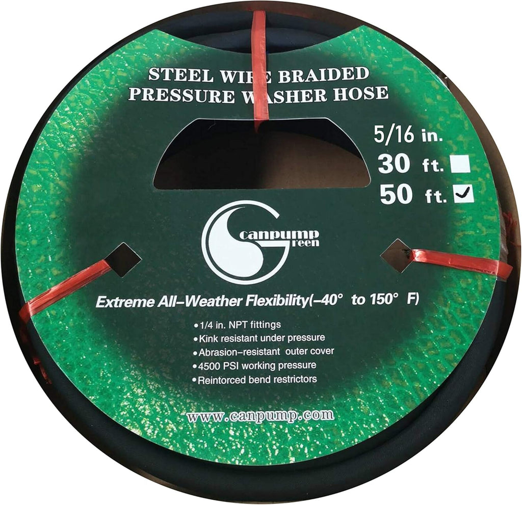 Black 5/16 x 50 FT Wire Braided Rubber Pressure Washer Hose E90039