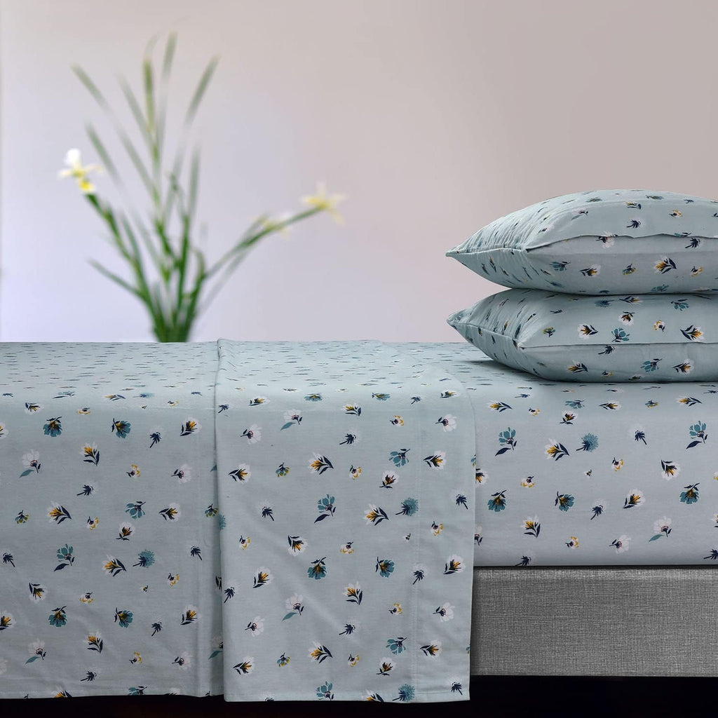 Queen Light Blue Flannel Extra Deep Pocket Sheet Set N2485