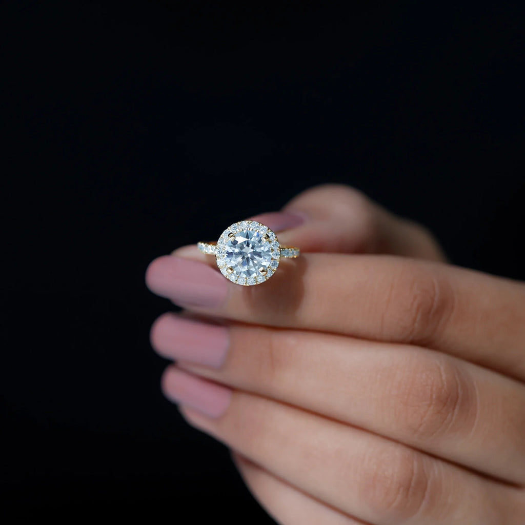 14K Yellow Gold Moissanite Halo Engagement Ring F52011