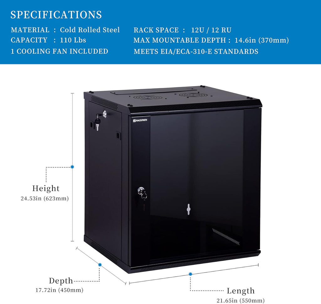 12U Wall Mount Server Cabinet Network Rack Enclosure, Black L8330