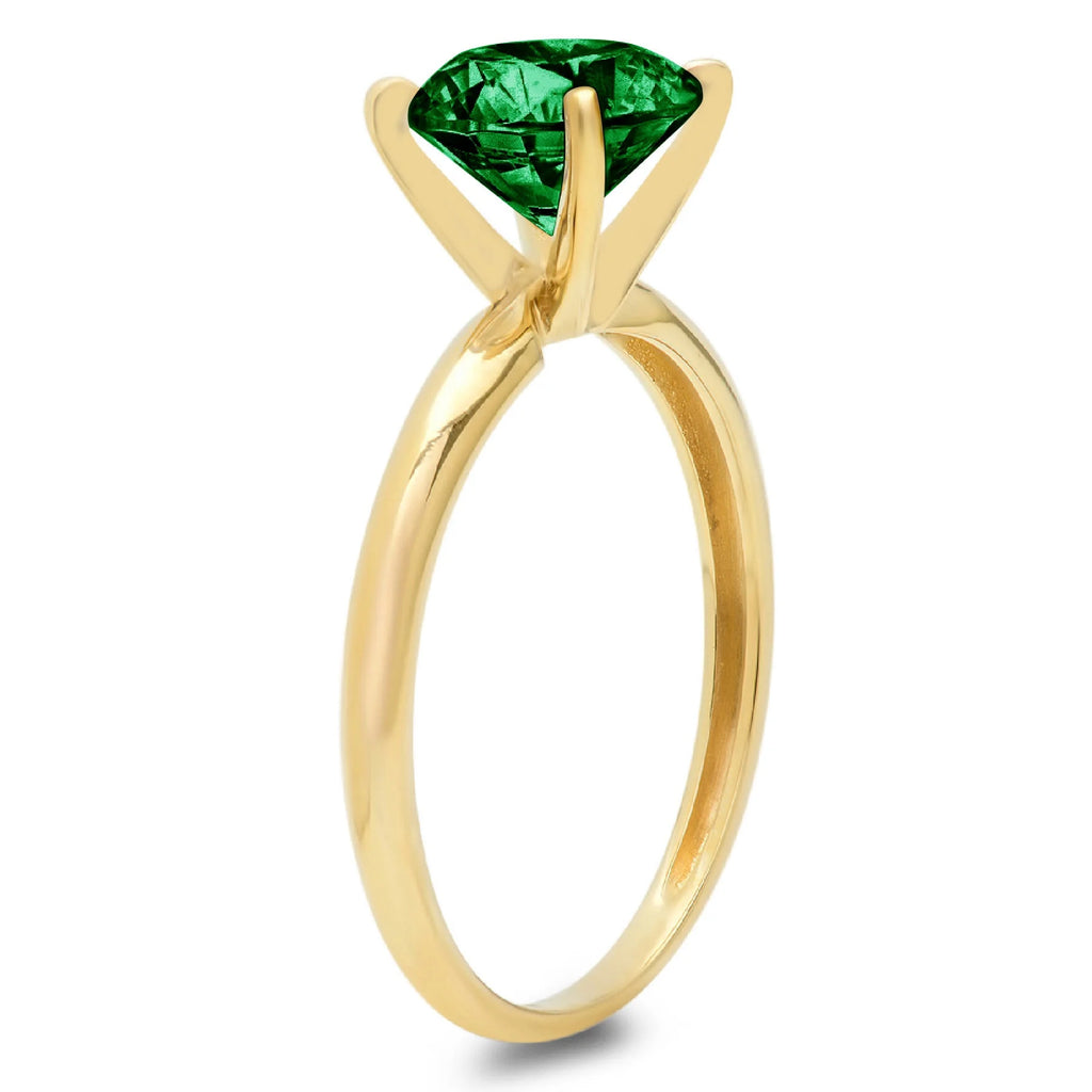 1ct Round Cut Green Simulated Emerald Real 18k Yellow Gold Solitaire Ring Size 3.5 Y535321