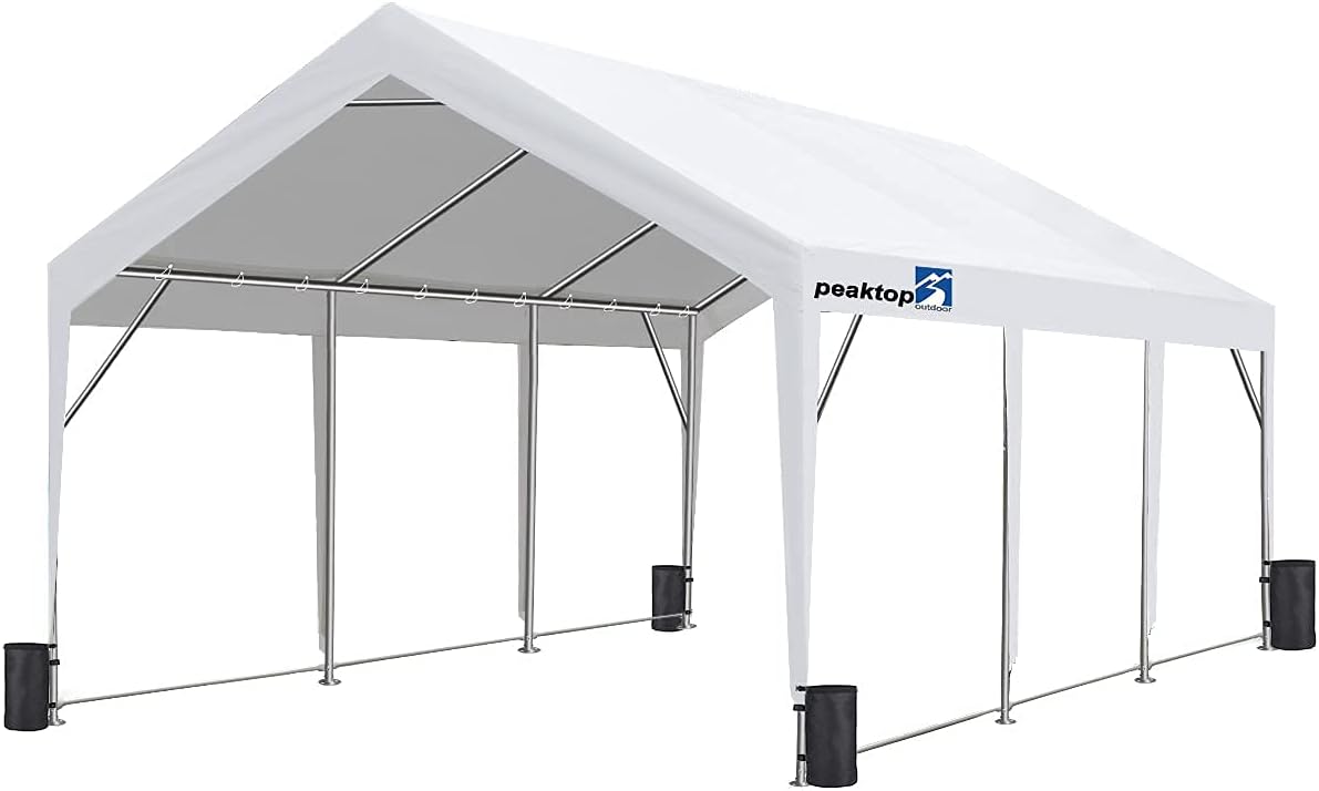 12 x 20ft Heavy Duty Carport with Reinforced Triangular Beams and 4 Weight Bags C184538