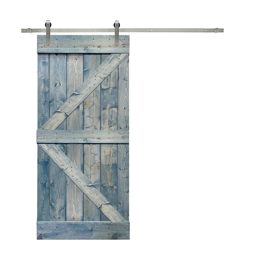 Solid White Stained Knotty Pine Wood Interior Sliding Barn Door with Hardware Kit L187