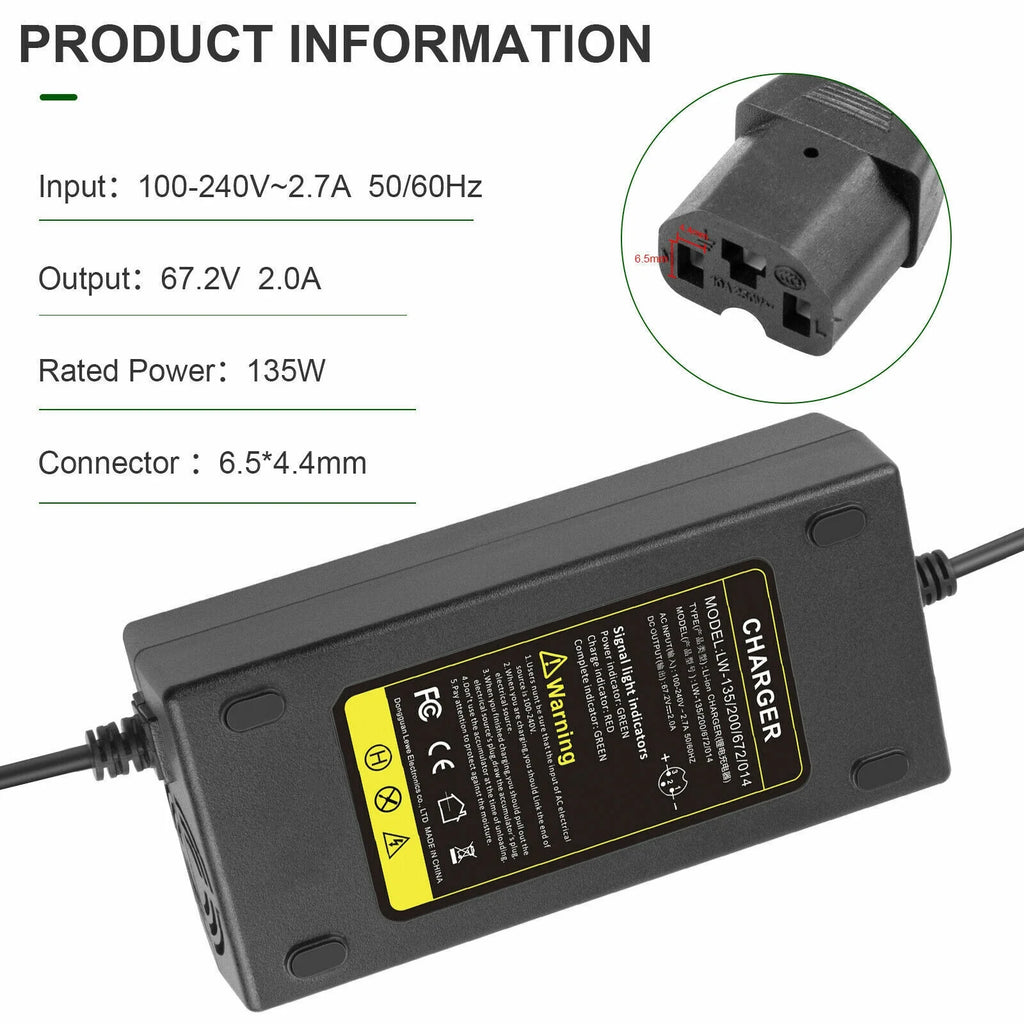 67.2V 2A T Plug Charger for 60V Li-ion Battery Electric Scooter E-bike Bicycle X953751
