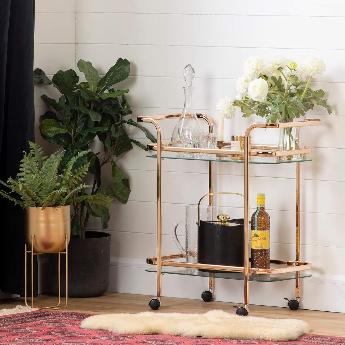 Rose Gold and Smoked Glass Bar Cart N6980