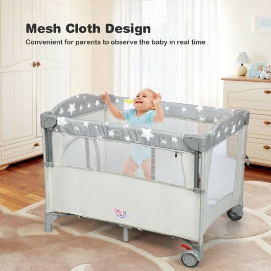 Beige Portable Baby Bassinet Crib Playard with Diaper Changer D833