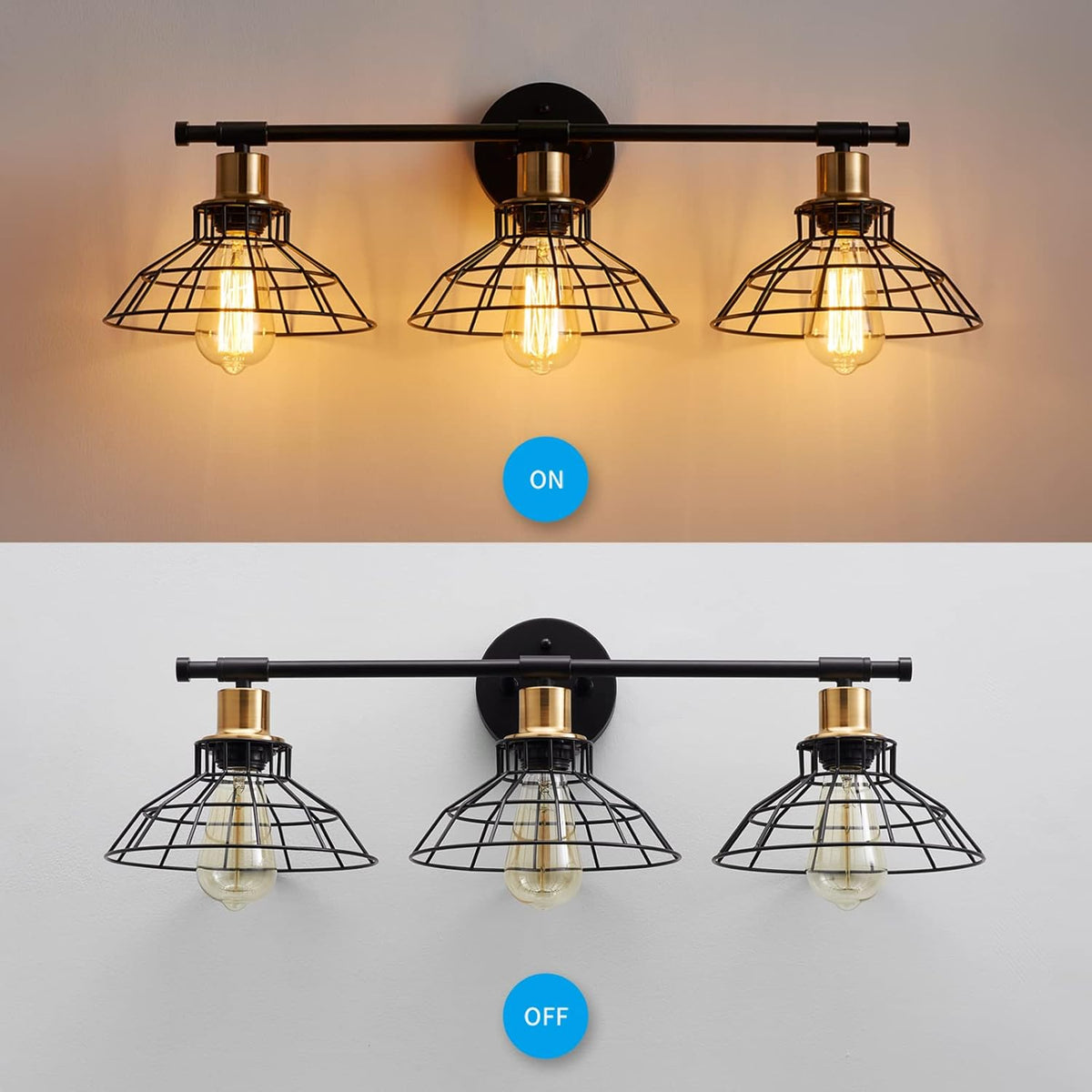 3-Light Black Metal Wall Mounted Bath Vanity Light K8887
