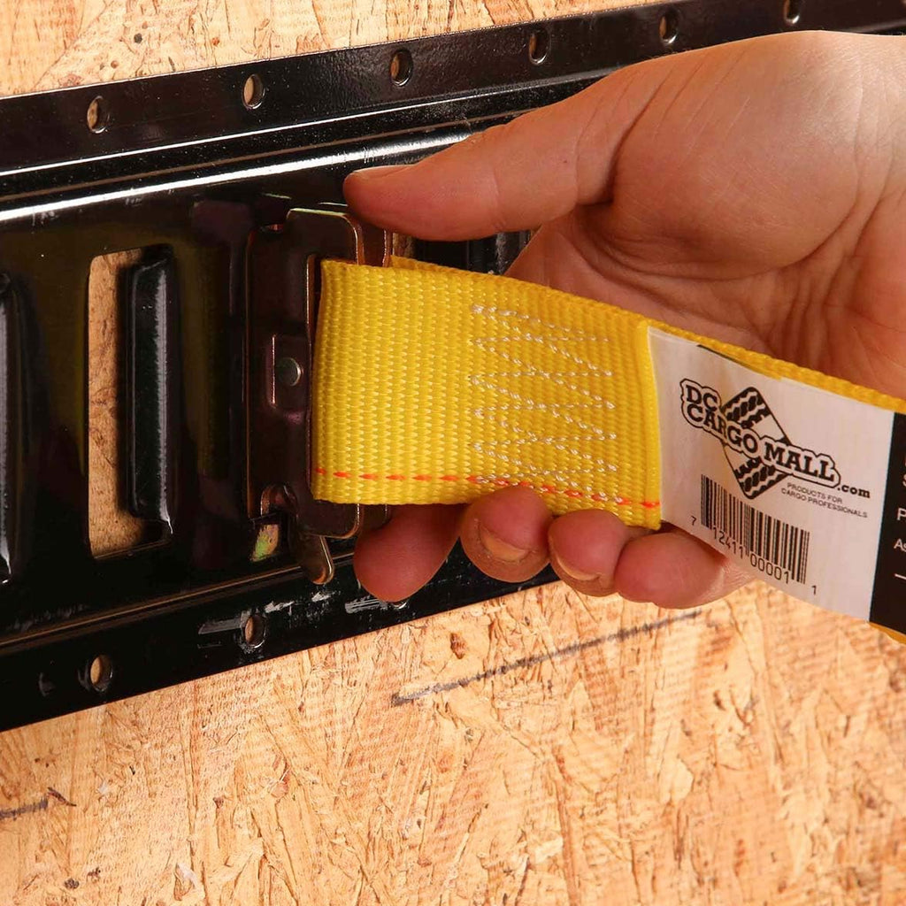 2 x 12 Heavy Duty Yellow Polyester Ratcheting Tie-Down Straps with E-Track Spring Fittings P7150
