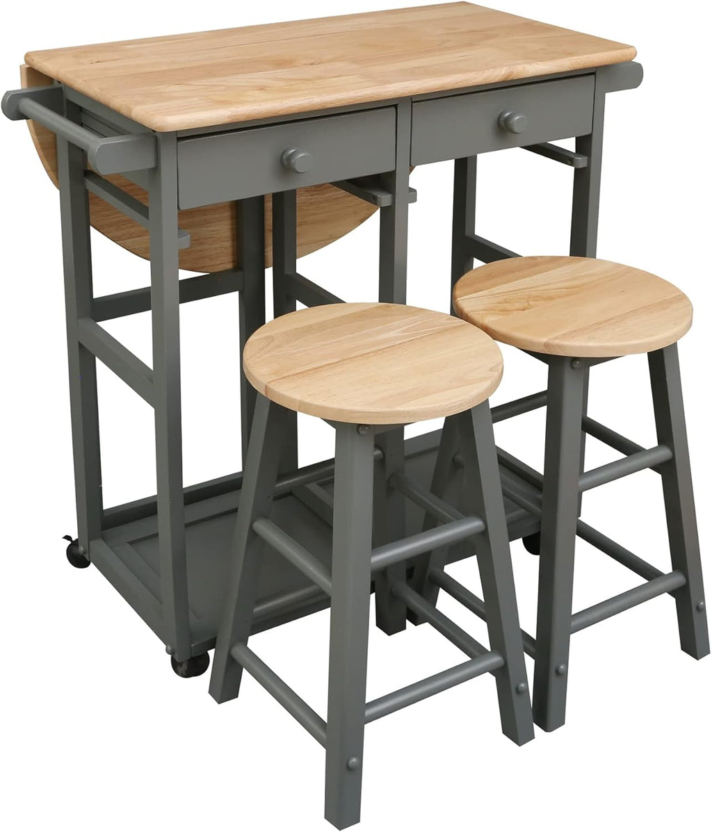 White Drop Leaf Breakfast Cart with 2 Stools S156