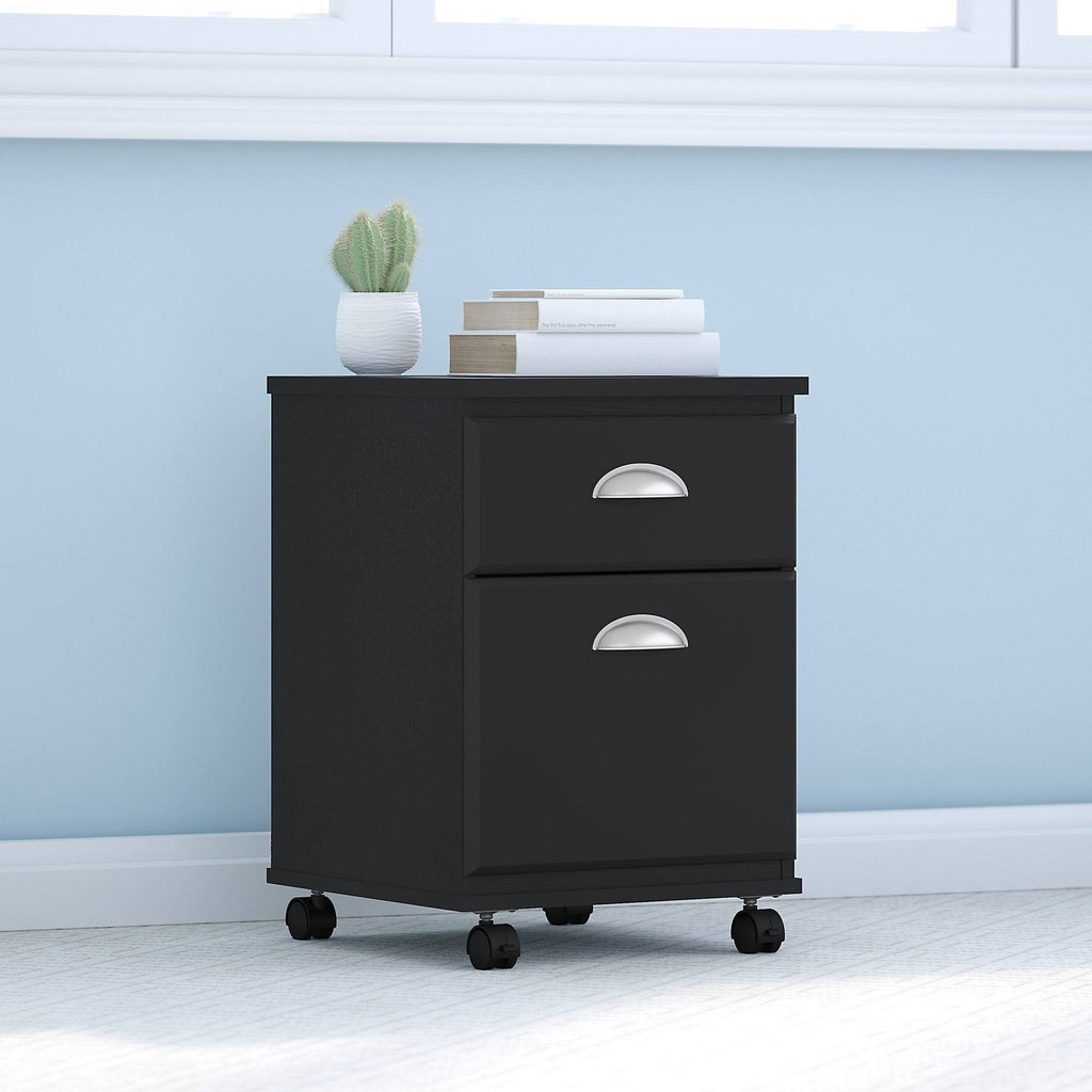 Black Suede Oak 2 Drawer Mobile File Cabinet E155