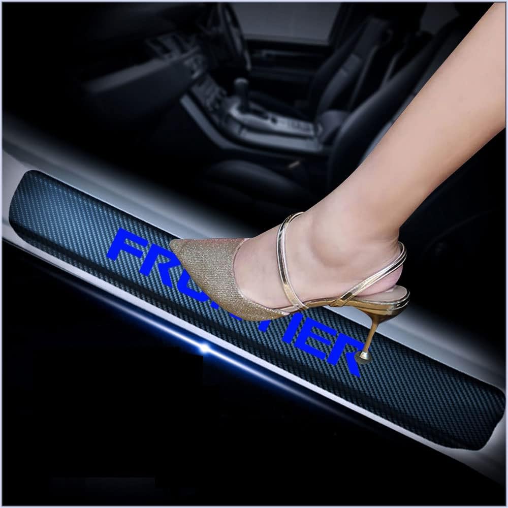 4Pcs Car Door Sill Scuff Plate Cover Carbon Fiber Sticker Orange K8690