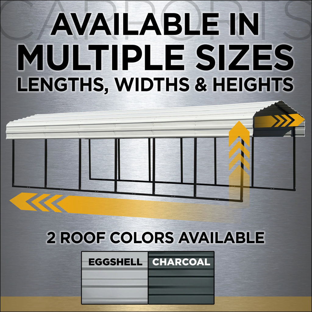 Galvanized Steel Carport Kit with 2-Sided Enclosure K80653