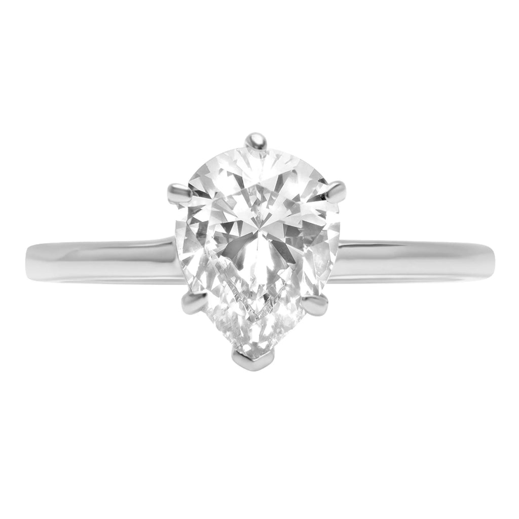 1.5 ct Pear Cut Clear Simulated Diamond 18k White Gold Solitaire Ring Size 3.5 G72185