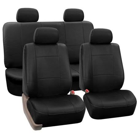 Black Faux Leather Split Bench Car Seat Covers Full Set H83835