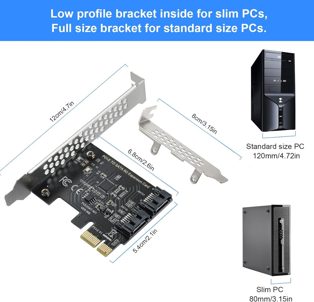 PCIe SATA Card 2 Ports, 6Gbps SATA 3.0 Controller Card S599