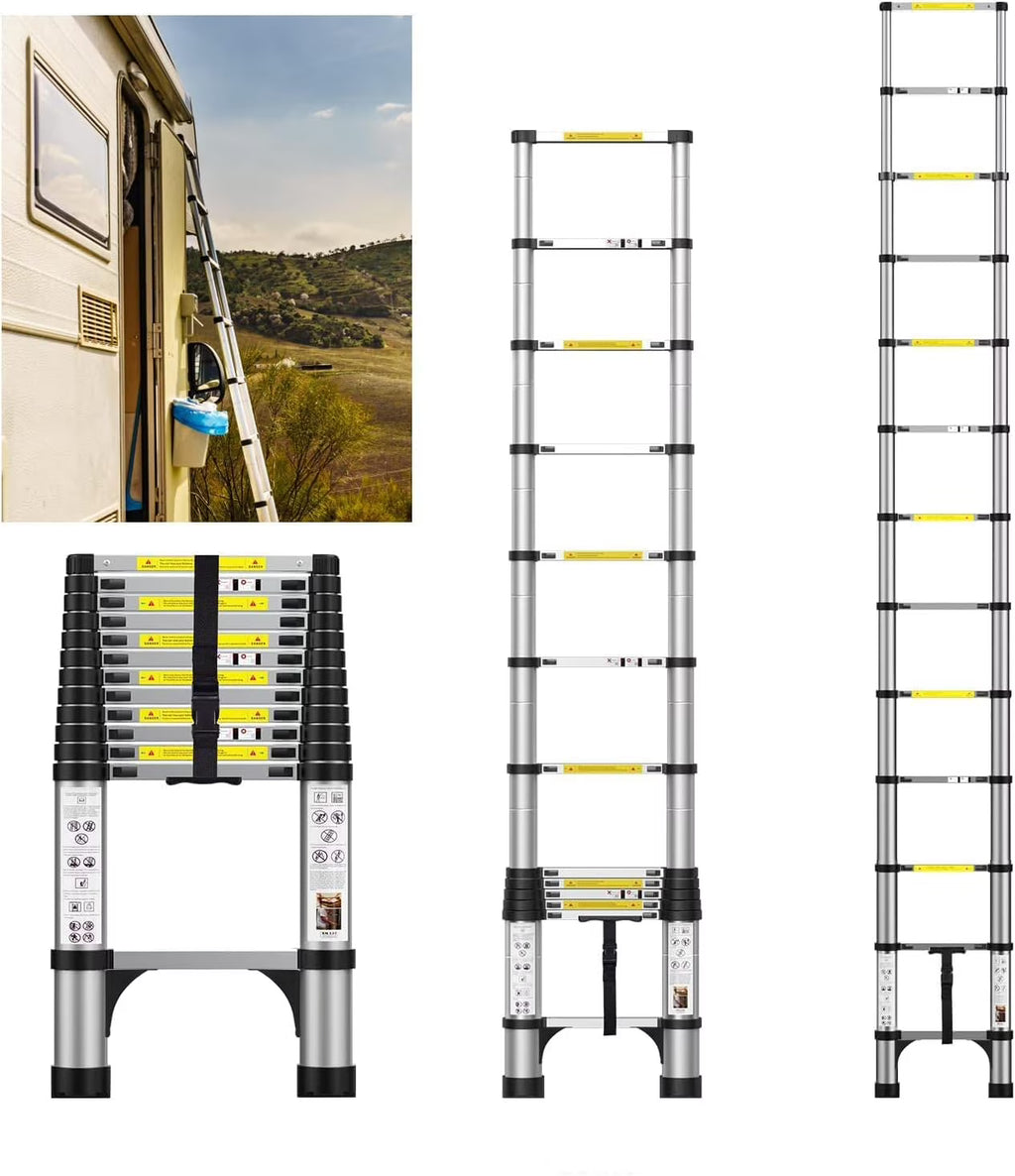 12.5FT Aluminum Telescoping Ladder, 330lbs Capacity O269