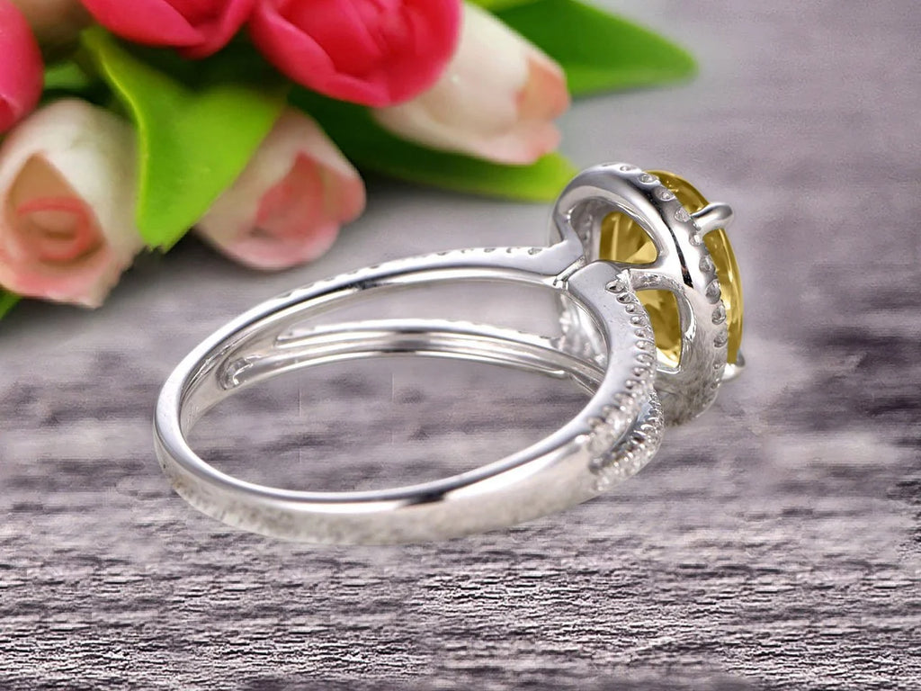 Champagne Diamond Moissanite Oval Shape Engagement Ring On 10k White Gold Z855717