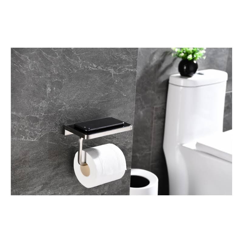 Stainless Steel Black Glass Shelf with Toilet Paper Holder D3858