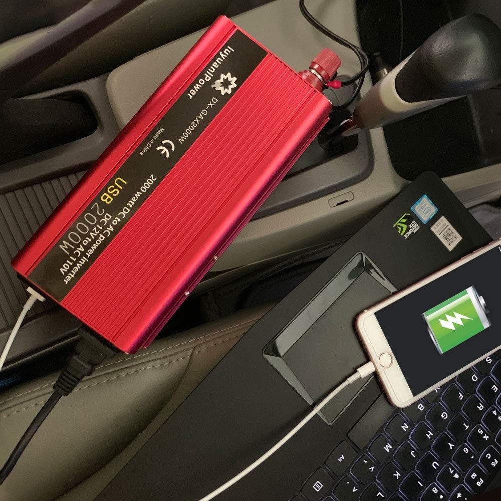 Power Inverter 1200W/2000W Peak DC to AC 12V to 110V with 3.1A USB Battery Clips Pack of 2 I19168