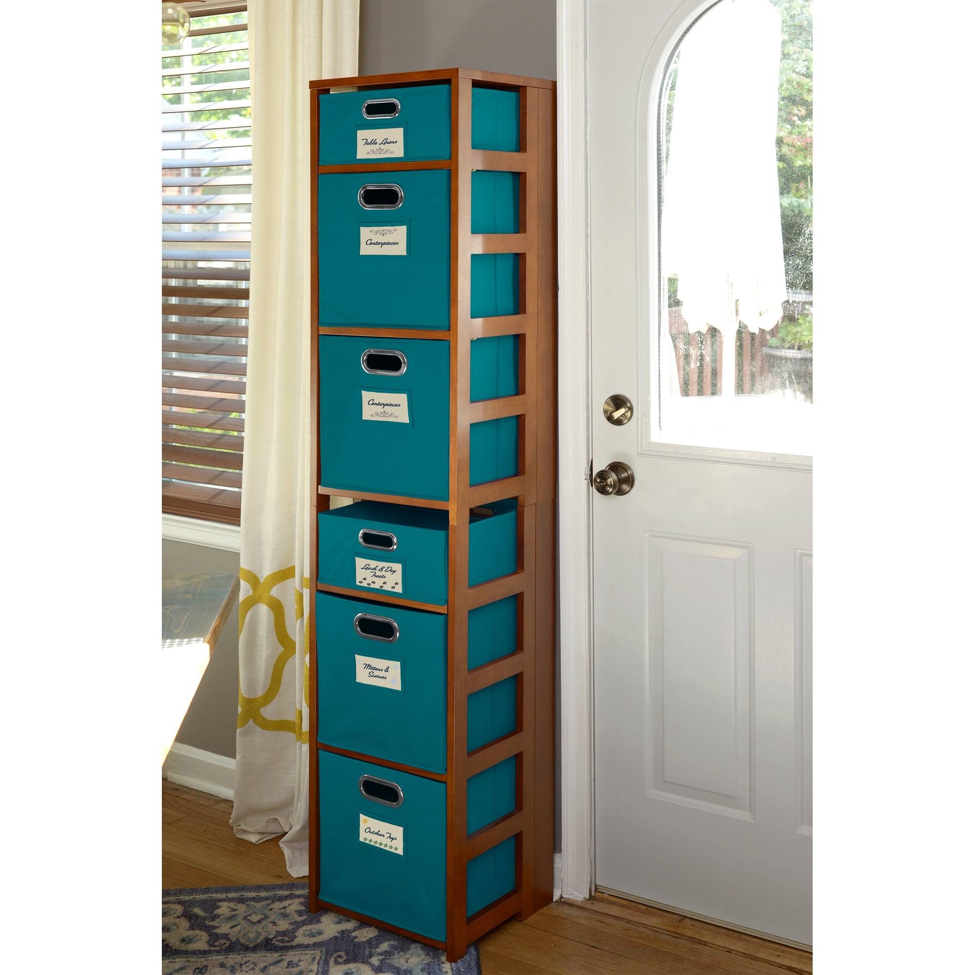 Square Folding Bookcase with Fabric Bins O130914