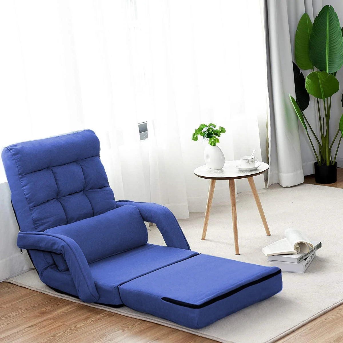 Blue Folding Gaming Sofa Recliner Chair with Pillow A1956