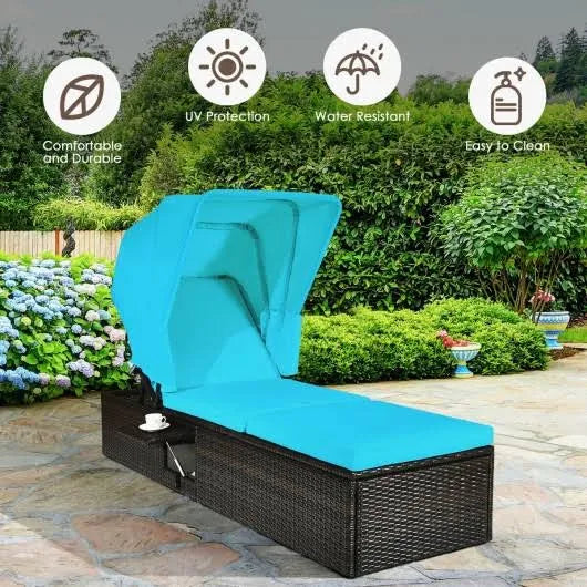 Turquoise Folding Canopy Chaise Lounge Chair Y390093