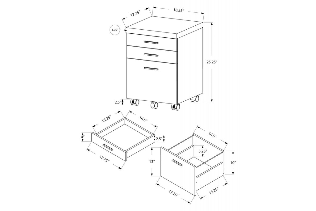 3 Drawer File Cabinet on Castor in White and Gray Cement Q232198