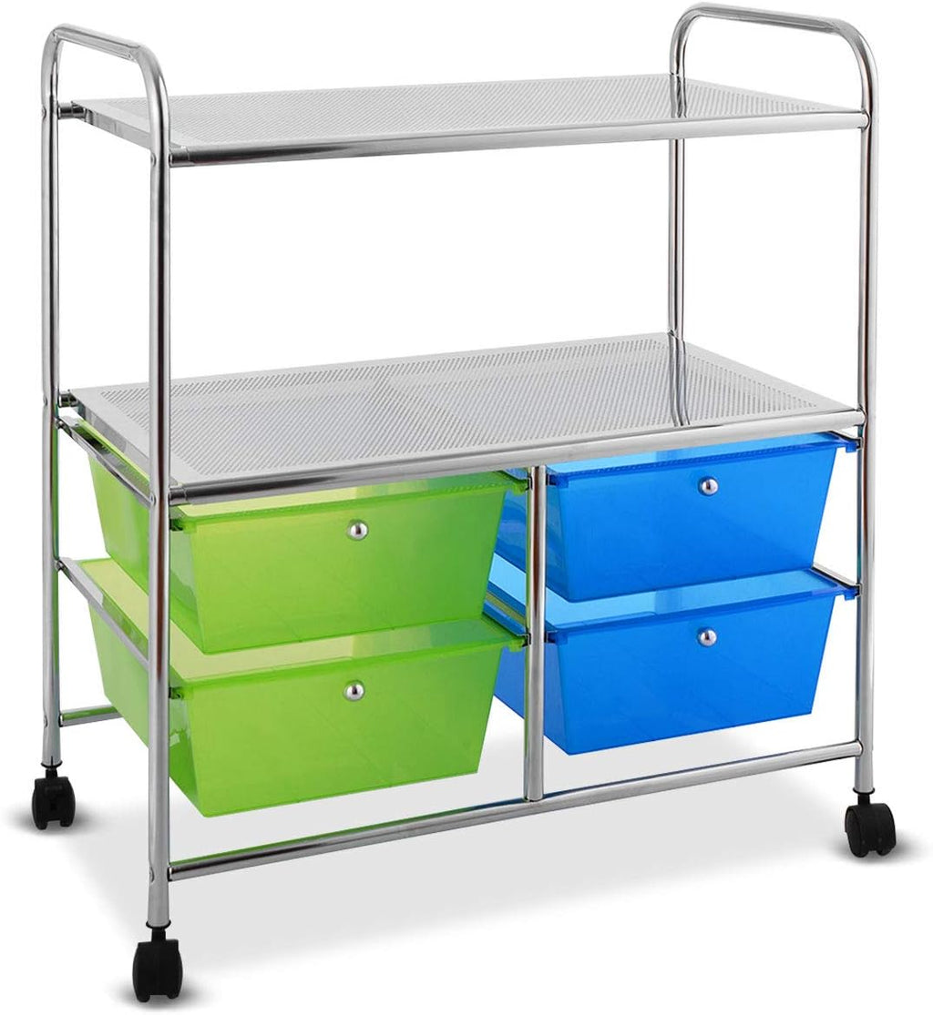 Blue & Green Rolling Storage Cart with 4 Drawers 2 Shelves M364672