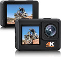 4K 30FPS 24MP Dual Screen Waterproof Action Camera with EIS, Wi-Fi, 2X1350 Batteries and Accessories O48966