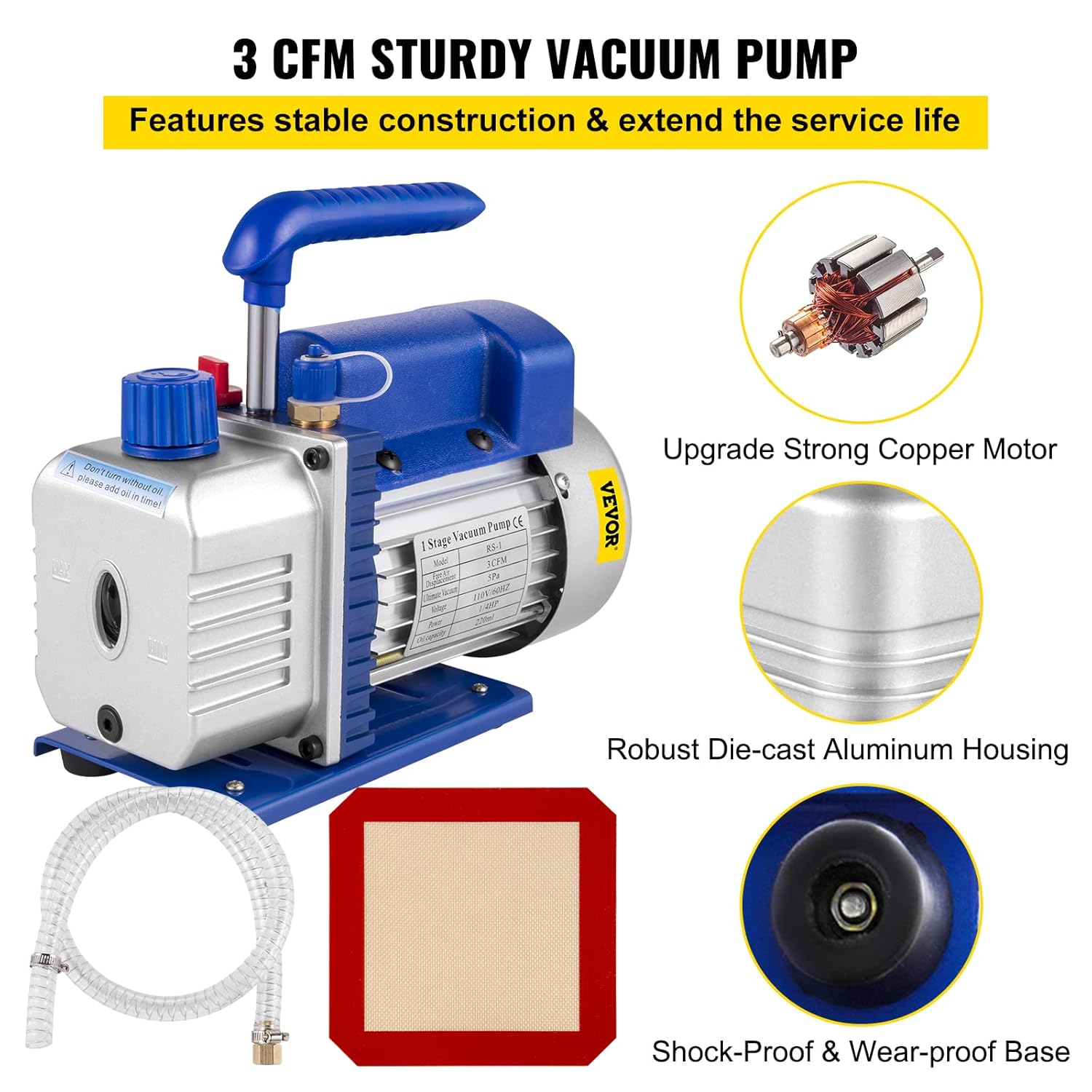 3CFM Single Stage 1/4HP Vacuum Pump with 1 Gallon Vacuum Degassing Chamber K88406