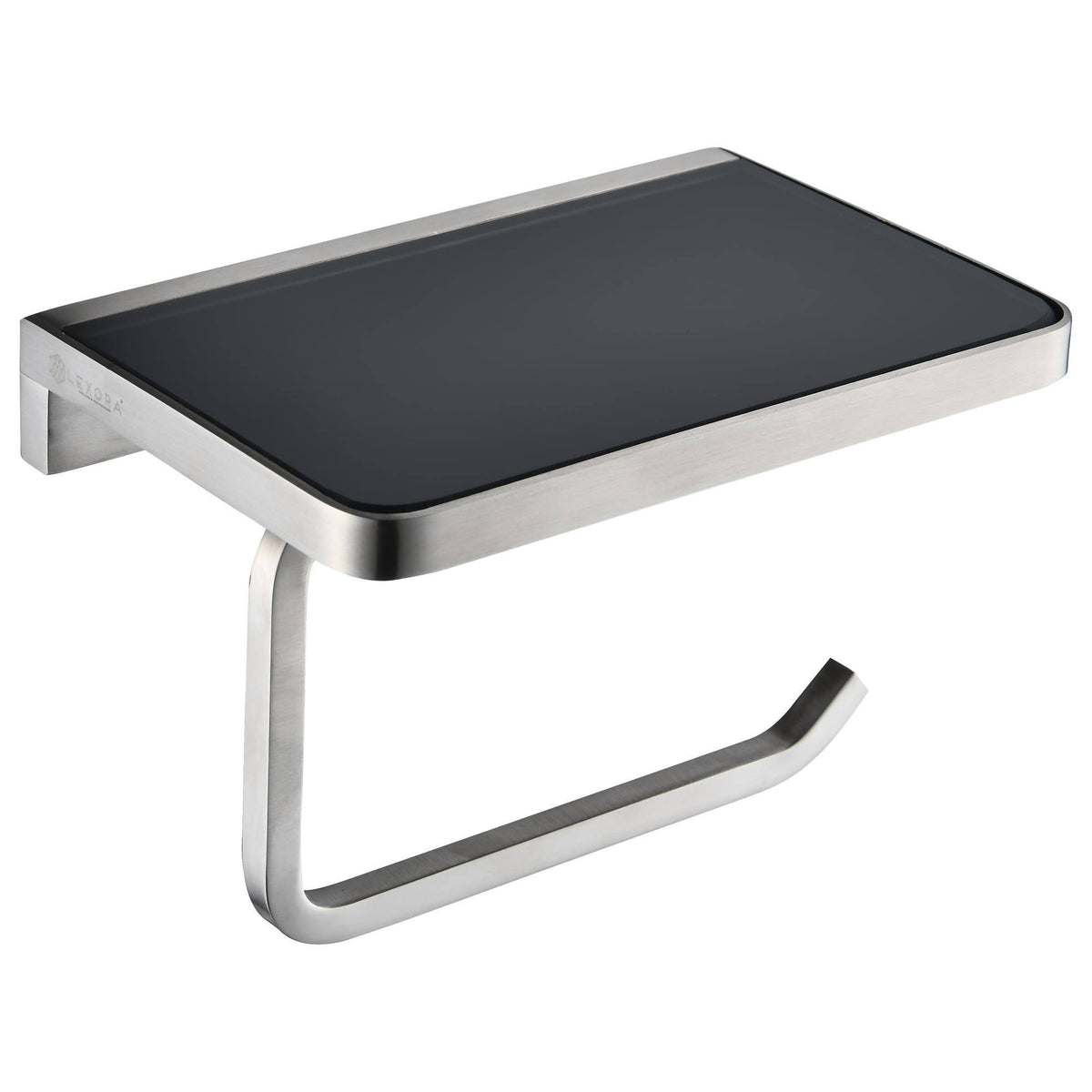 Stainless Steel Black Glass Shelf with Toilet Paper Holder D3858