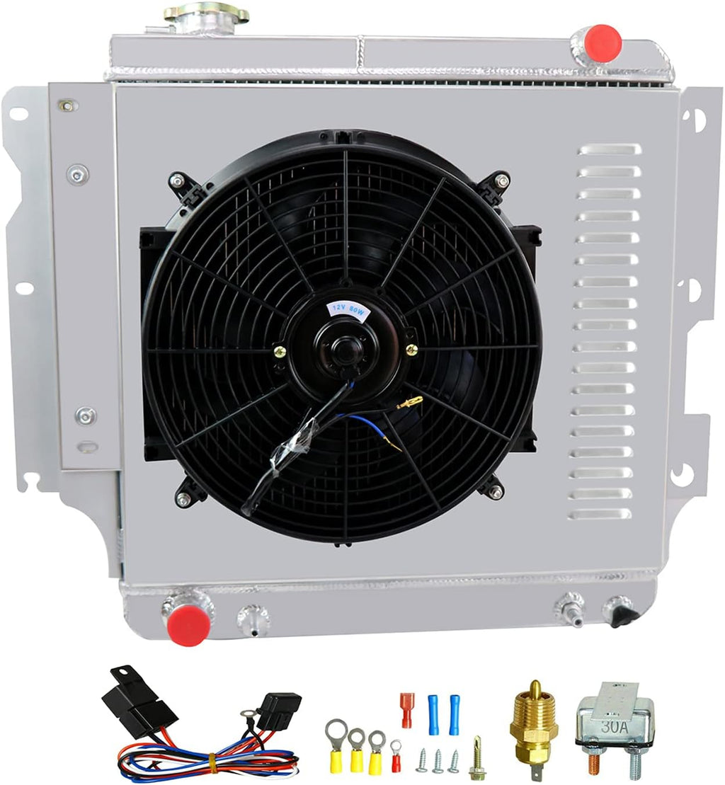 CoolingCare Radiator Compatible with 1987-2006 Jeep Wrangler TJ (4 Row + Fan Relay) V1362