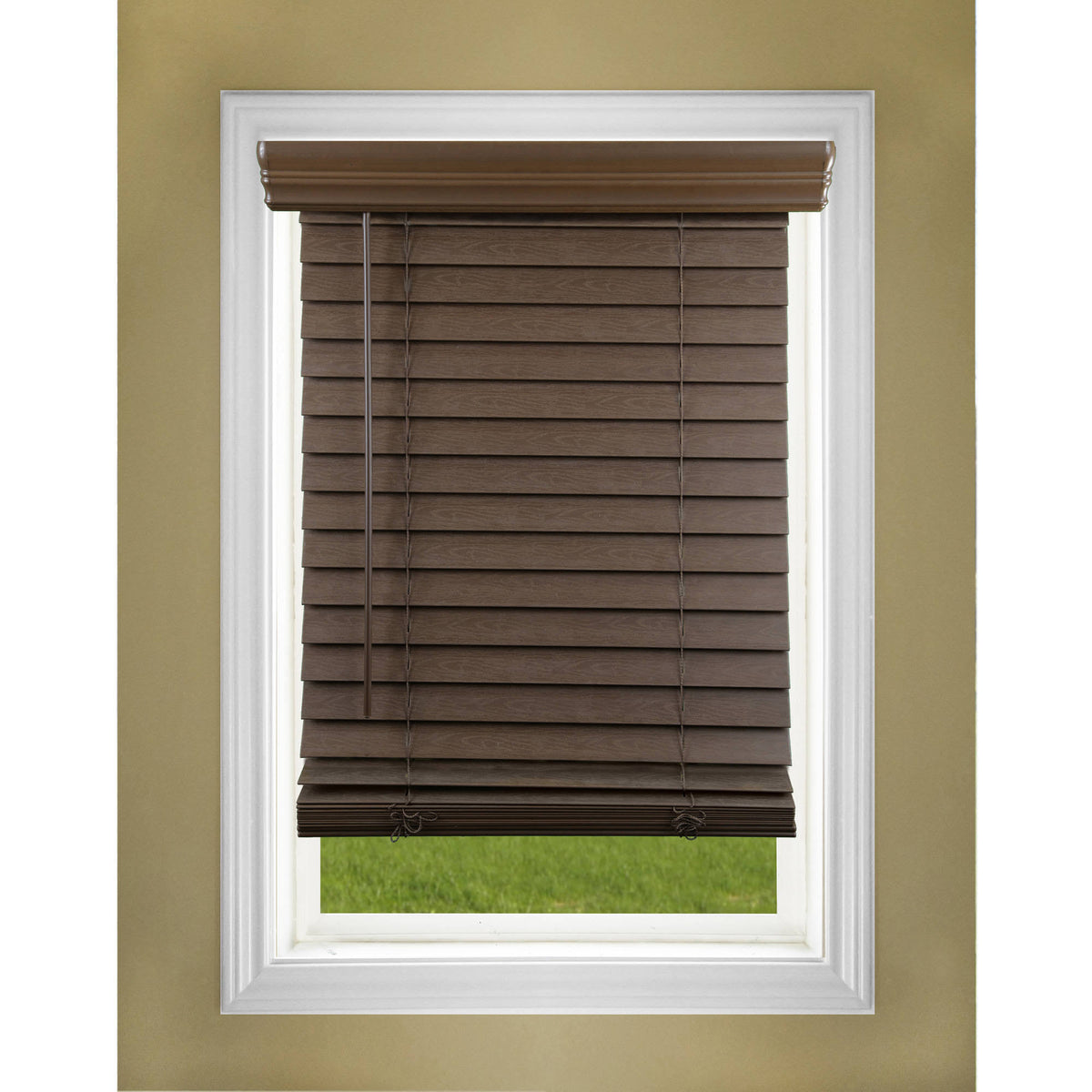 2x22 Cordless Faux Wood Blind, Dark Oak T7718