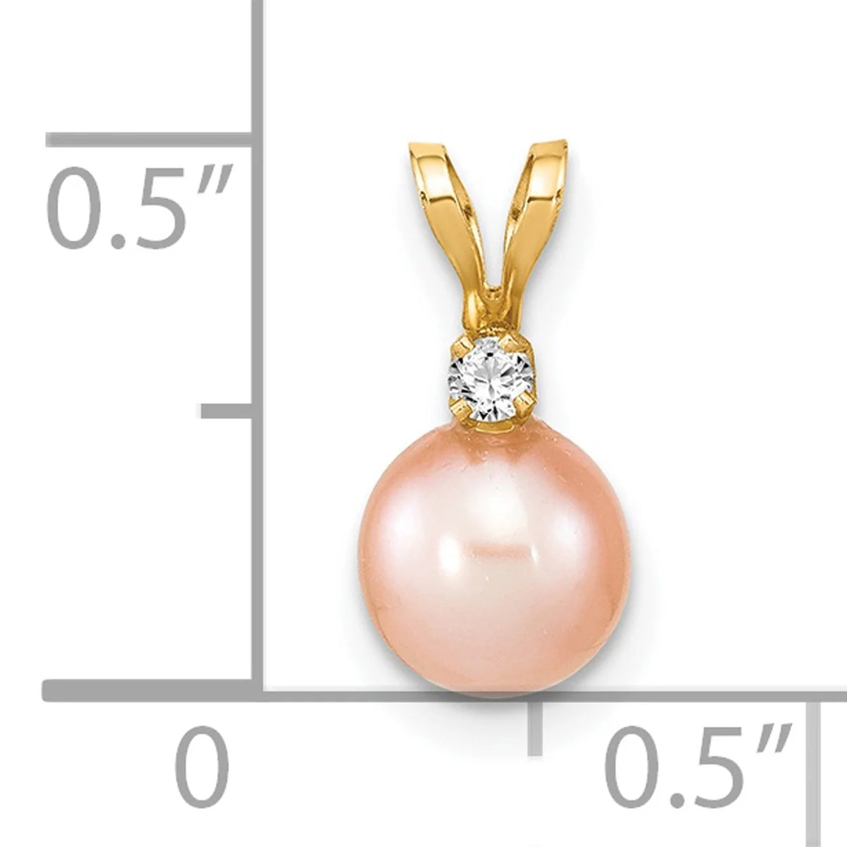 14K Yellow Gold Pink Freshwater Cultured Pearl Diamond Pendant Charm Necklace 18'' B4635