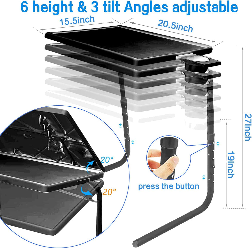 2 Pack Black Adjustable Folding TV Tray Table with Cup Holder Y354913