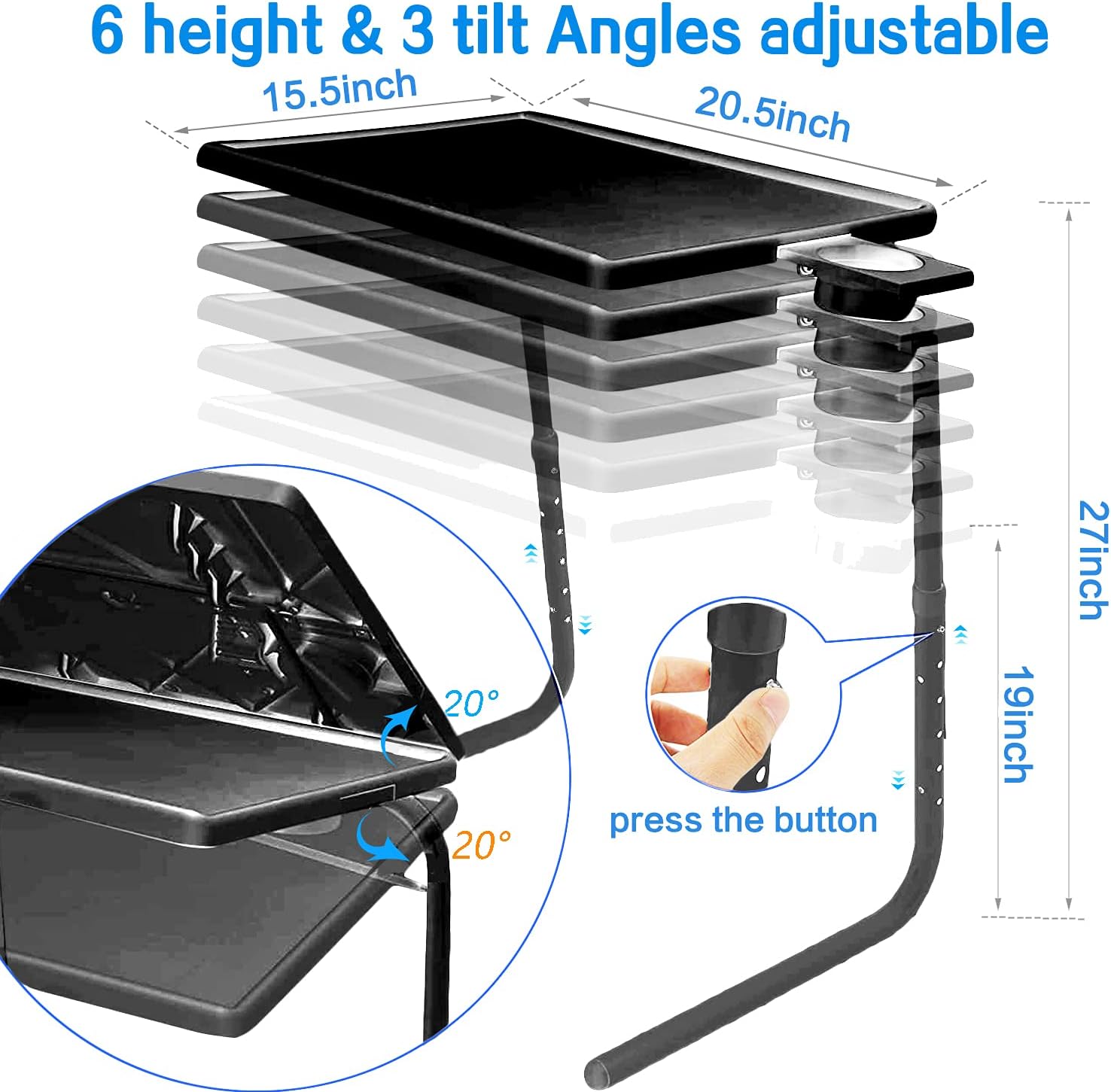 2 Pack Black Adjustable Folding TV Tray Table with Cup Holder Y354913