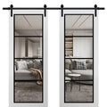 Double Barn Door 36 x 80 inches White Clear Glass Solid Panel Interior Doors S86634