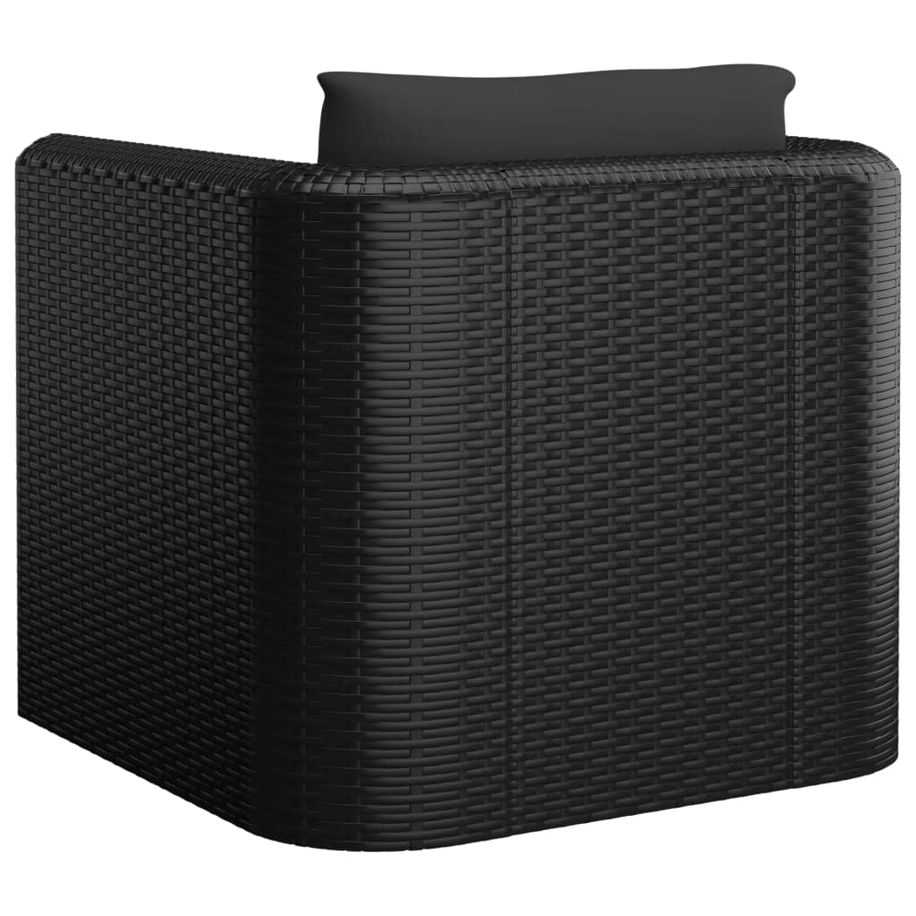 Outdoor Single Sofa with Cushions Black Poly Rattan Patio Sofa Chair E4362