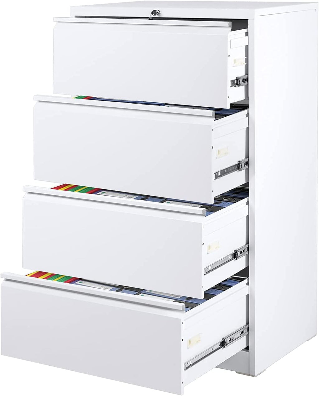 White 4 Drawer Metal Lateral File Cabinet with Lock N920641