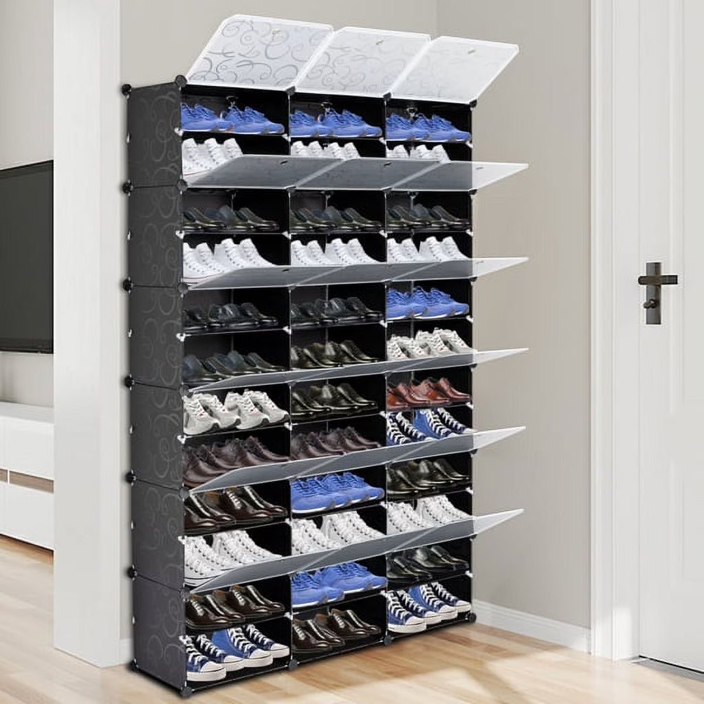 Black 12-Tier Expandable Shoe Rack Tower Storage Cabinet A86038