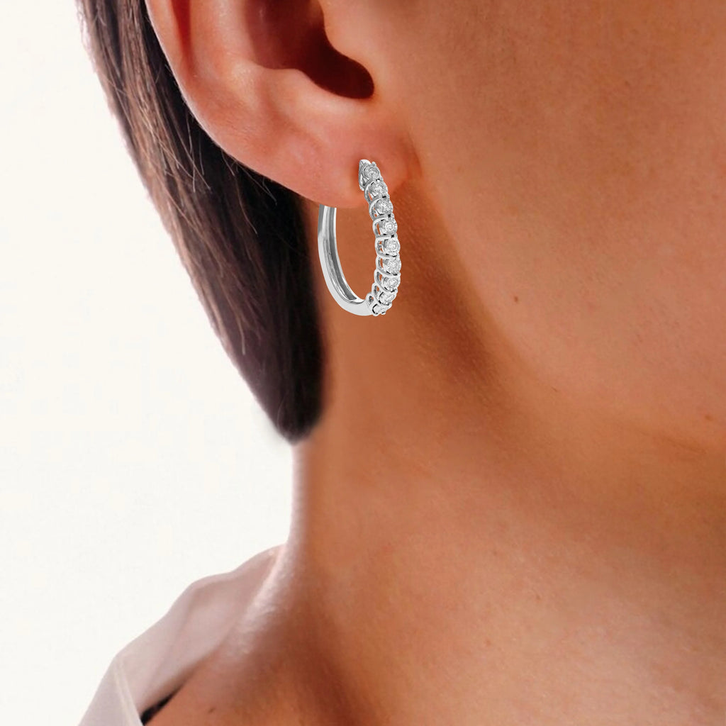 1/4 CTTW Lab Grown Diamond Hoop Earrings 925 Sterling Silver 3/4 Inch M3548