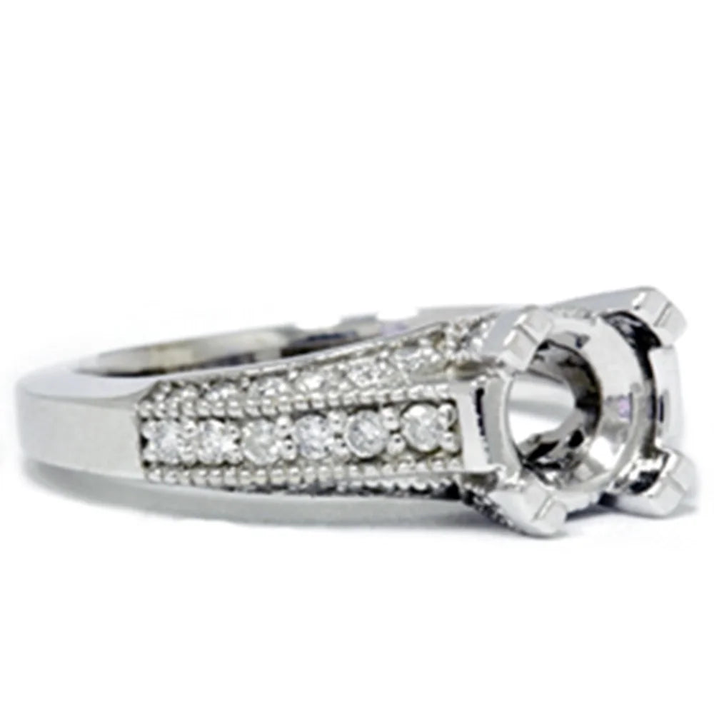 14K White Gold Pave Diamond Engagement Ring Setting K68511