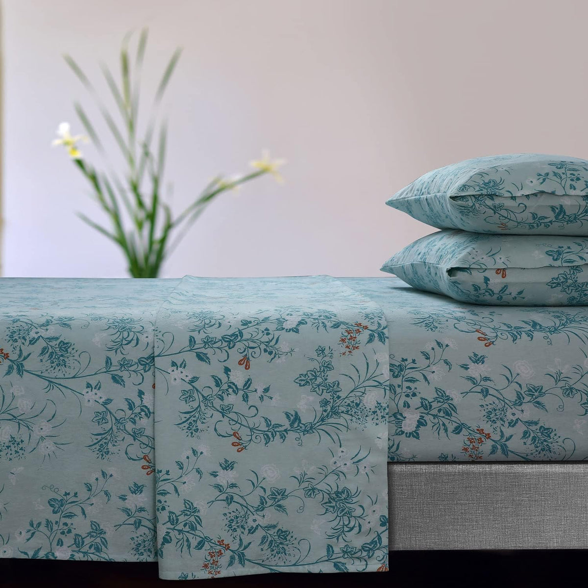 Queen Light Blue Flannel Extra Deep Pocket Sheet Set N2485