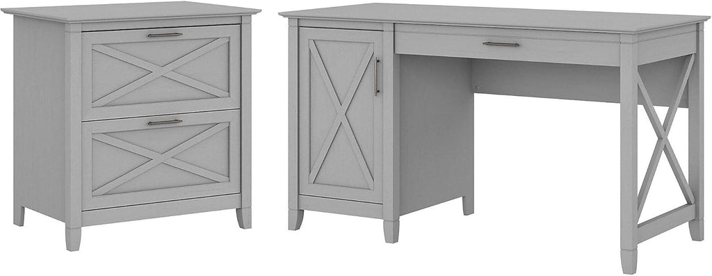54W Cape Cod Gray Computer Desk with 2 Drawer File Cabinet G810