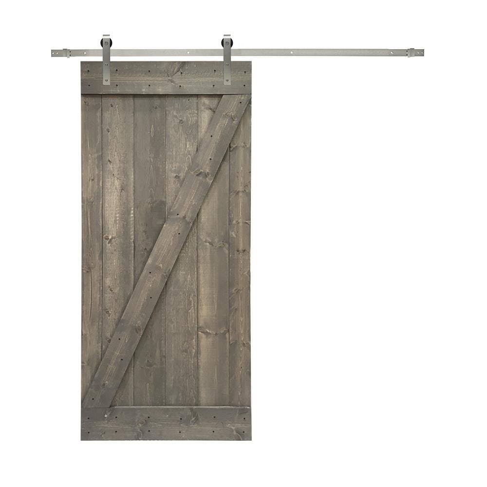 Weather Gray Stained Wood Interior Sliding Barn Door with Hardware Kit X7664