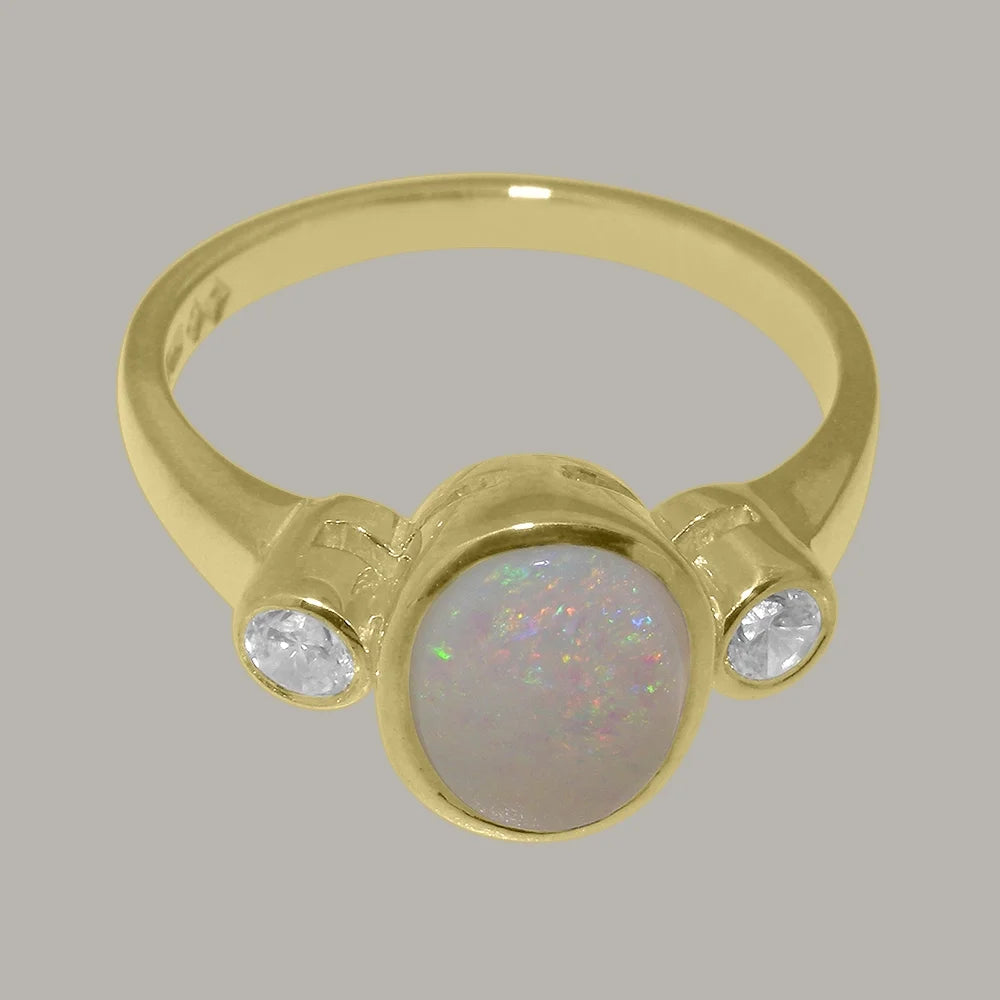 9k Yellow Gold Opal Diamond Engagement Ring F358