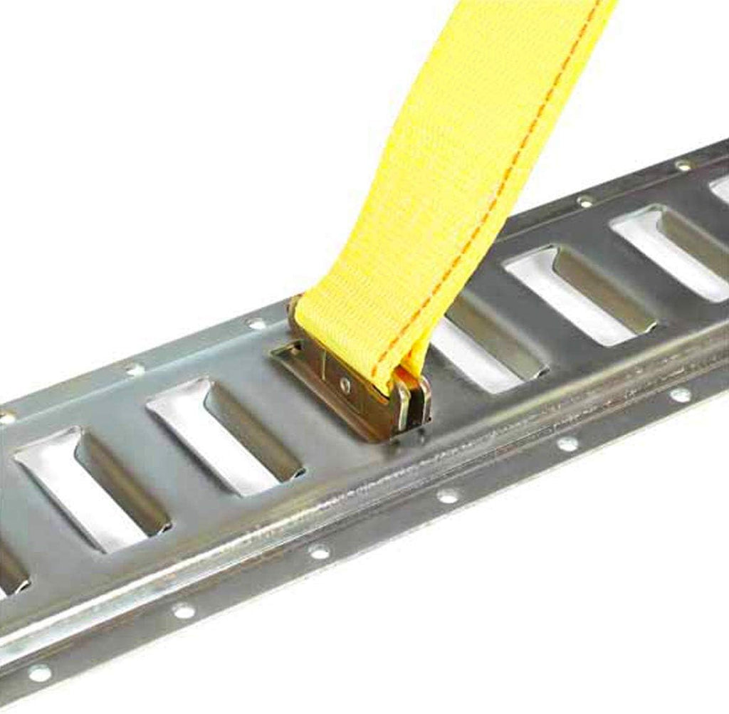 2 x 12 Heavy Duty Yellow Polyester Ratcheting Tie-Down Straps with E-Track Spring Fittings P7150