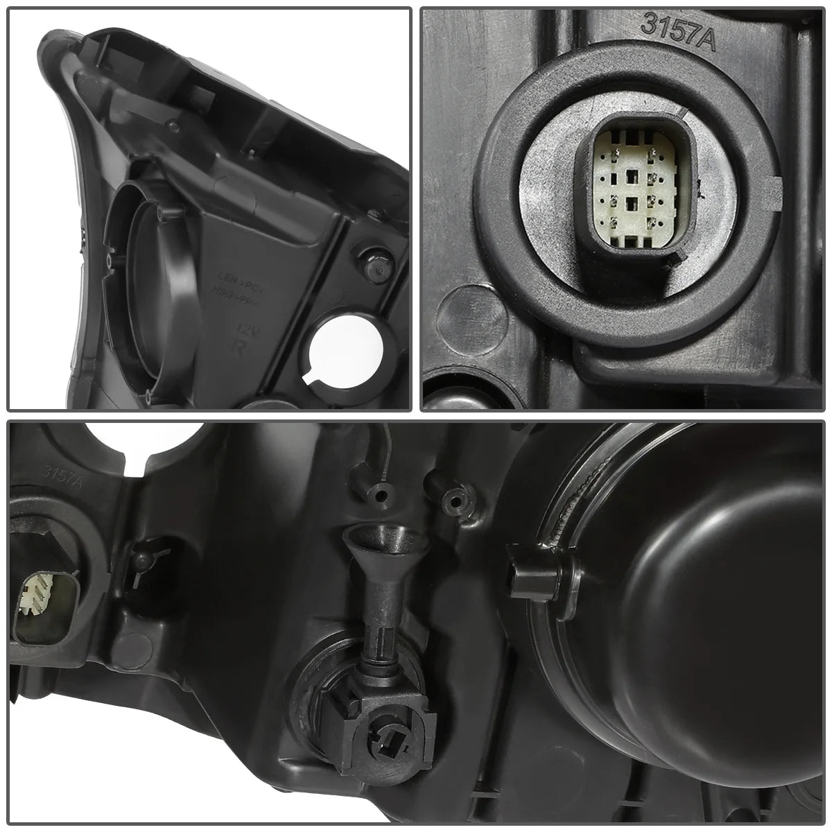 Pair Factory Style Projector Headlight Lamp with LED Side Marker Light Black Housing Clear Corner M8727