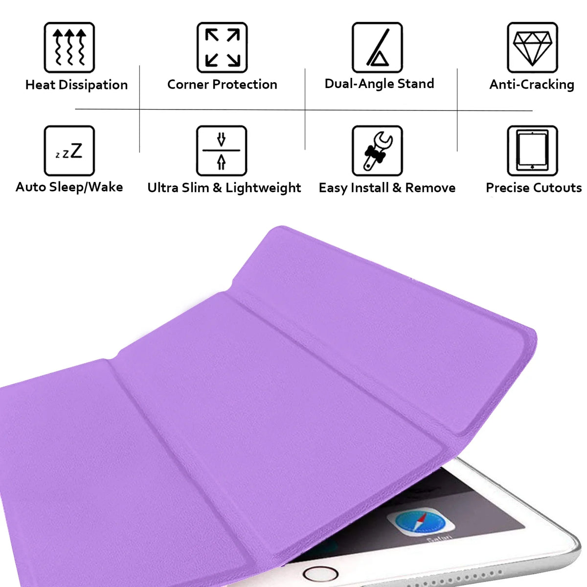 Purple TriFold Hard Smart PC Back Cover for iPad Air 9.7 Inch N619