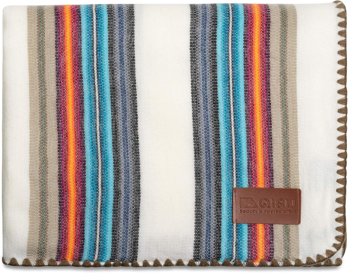Alpaca Wool Blanket Throw, 85 x 65 inches, Deep Blue Splash V509331